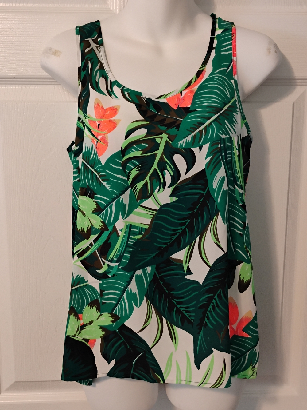 Express Tropical Leaf Tank in Green, White & Coral